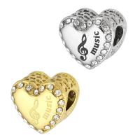 Stainless Steel European Beads 316 Stainless Steel Heart Vacuum Ion Plating DIY & enamel & with rhinestone Approx 4mm Sold By PC
