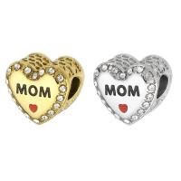 Stainless Steel European Beads, 316 Stainless Steel, Heart, Vacuum Ion Plating, DIY & enamel & with rhinestone, more colors for choice, 13x11.50x8mm, Hole:Approx 4mm, Sold By PC