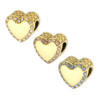 Stainless Steel European Beads, 316 Stainless Steel, Heart, Vacuum Ion Plating, DIY & with rhinestone, more colors for choice, 13x11.50x8mm, Hole:Approx 4mm, Sold By PC
