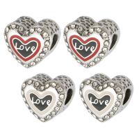 Stainless Steel European Beads, 316 Stainless Steel, Heart, DIY & enamel & with rhinestone, more colors for choice, 13x11.50x8mm, Hole:Approx 4mm, Sold By PC