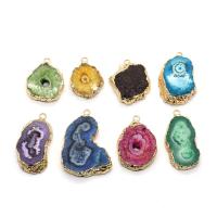Natural Agate Druzy Pendant Ice Quartz Agate with Brass irregular gold color plated DIY 20x25- Sold By PC