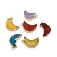 Natural Agate Druzy Pendant Ice Quartz Agate with Brass Moon gold color plated DIY Sold By PC