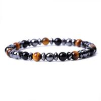 Gemstone Bracelets Non Magnetic Hematite with Obsidian & Tiger Eye Round elastic & Unisex mixed colors Length 7.09 Inch Sold By PC