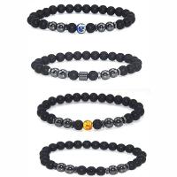 Gemstone Bracelets Abrazine Stone with Impression Jasper & Non Magnetic Hematite & Amber Round elastic & Unisex Length 7.09 Inch Sold By PC