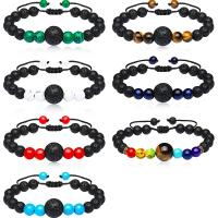 Gemstone Bracelets, Lava, with Polyester Cord & Gemstone & Brass, Round, gold color plated, different materials for choice & Unisex & different styles for choice, more colors for choice, Length:7.09 Inch, Sold By PC