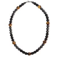 Natural Gemstone Necklace Non Magnetic Hematite with Tiger Eye & Zinc Alloy Round silver color plated Unisex mixed colors Length 16.93 Inch Sold By PC