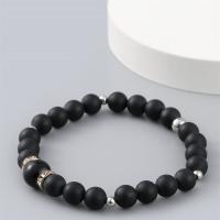 Abrazine Stone Bracelet with rhinestone zinc alloy spacer & Non Magnetic Hematite Round gold color plated elastic & Unisex black Length 18-20 cm Sold By PC