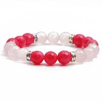 Dyed Marble Bracelet, with rhinestone Tibetan Style spacer & Rose Quartz, Round, silver color plated, elastic & for woman & faceted, mixed colors, 10mm, Length:18-20 cm, Sold By PC