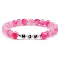 Acrylic Bracelets, Dyed Marble, with Acrylic, Round, handmade, elastic & for woman & enamel, pink, 8mm, Length:18-20 cm, Sold By PC