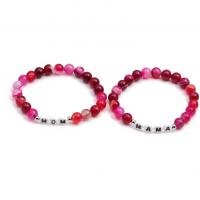 Acrylic Bracelets, Dyed Marble, with Acrylic, Round, handmade, elastic & different styles for choice & for woman & enamel, pink, 8mm, Length:18-20 cm, Sold By PC