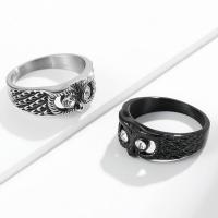 Titanium Steel Finger Ring, with Cubic Zirconia, Owl, polished, fashion jewelry & different size for choice & for man, more colors for choice, 9mm, Sold By PC