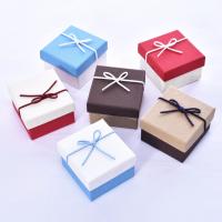 Schmuck Geschenkkarton, Papier, Quadrat, 6 Stück & Staubdicht & mit Dekoration von Bandschleife, gemischte Farben, 90x85x55mm, verkauft von setzen