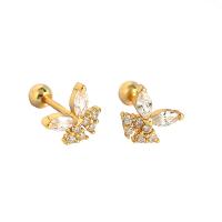 925 Sterling Silver Stud Earrings, Butterfly, plated, for woman & with rhinestone, more colors for choice, 11.20mm, Sold By Pair
