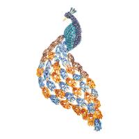 Rhinestone Brooch Zinc Alloy Peacock gold color plated for woman & with rhinestone nickel lead & cadmium free Sold By PC