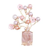 Enamel Brooch Zinc Alloy with Plastic Pearl Plum Blossom gold color plated for woman Sold By PC