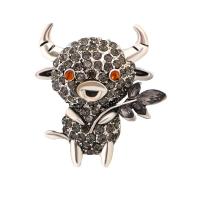 Rhinestone Brooch, Tibetan Style, Bull, plated, Unisex & with rhinestone, more colors for choice, nickel, lead & cadmium free, 25x28mm, Sold By PC