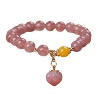 Quartz Bracelets Strawberry Quartz with Yanyuan Agate & zinc alloy bead polished for woman pink Length Approx 6.29 Inch Sold By PC