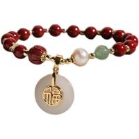 Cinnabar Bracelet, with Jade & Tibetan Style bead & pearl, Unisex, vermeil, Length:Approx 6.29 Inch, Sold By PC