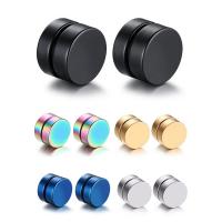304 Stainless Steel Magnetic Stud Earring Flat Round plated & for man Sold By Pair
