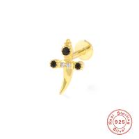 925 Sterling Silver Piercing Earring, gold color plated, micro pave cubic zirconia & for woman, more colors for choice, 7x11mm, Sold By PC