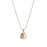 Titanium Steel Necklace with Plastic Pearl with 1.97inch extender chain Vacuum Ion Plating fashion jewelry & for woman golden Length Approx 15.75 Inch Sold By PC
