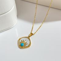 Stainless Steel Jewelry Necklace, 304 Stainless Steel, with turquoise & Shell, with 1.97inch extender chain, Vacuum Ion Plating, fashion jewelry & Unisex, golden, Length:Approx 15.75 Inch, Sold By PC