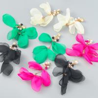 Zinc Alloy Drop Earrings with ABS Plastic Pearl & Cloth fashion jewelry & for woman Sold By Pair