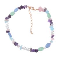 Plastik perle halskæde, Zinc Alloy, med ABS plastik perle & sten, med 3.26inch extender kæde, mode smykker & for kvinde, flerfarvede, Solgt Per 13.97 inch Strand