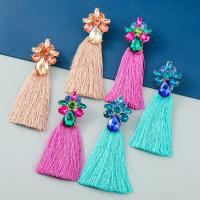 Fashion Fringe Earrings, Tibetan Style, with Polyester Yarns, high quality plated, fashion jewelry & for woman & with rhinestone, more colors for choice, 91x29mm, Sold By Pair