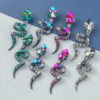 Tibetan Style Stud Earring, Snake, fashion jewelry & for woman & with rhinestone, more colors for choice, 81x29mm, Sold By Pair
