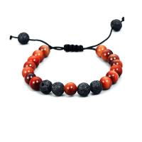 Tiger Eye Bracelet, with Polyester Cord & Lava, Round, adjustable & for man, mixed colors, 8mm, Length:16-23 cm, Sold By PC