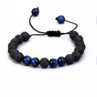 Lava Bracelet with Polyester Cord & Tiger Eye Round adjustable & for man mixed colors 8mm Length 17-23 cm Sold By PC