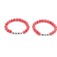 Dyed Marble Bracelet, with 304 Stainless Steel & Acrylic, Round, elastic & different styles for choice & enamel, cherry quartz, 8mm, Length:18-20 cm, Sold By PC