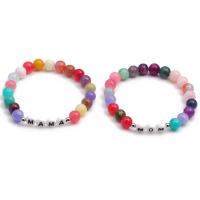 Dyed Marble Bracelet, with 304 Stainless Steel & Acrylic, Round, elastic & different styles for choice & enamel, mixed colors, 8mm, Length:18-20 cm, Sold By PC