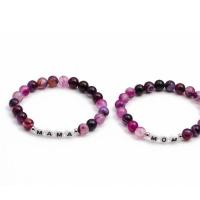 Lace Agate Bracelet with 304 Stainless Steel & Acrylic Round elastic & enamel purple 8mm Length 18-20 cm Sold By PC