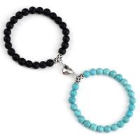 Gemstone Bracelets with Brass silver color plated 2 pieces & with magnetic Length 7.48 Inch Sold By Set