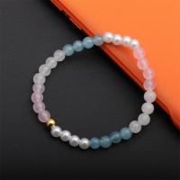 Quartz Bracelets, with Plastic Pearl & Brass, gold color plated, elastic & different styles for choice, more colors for choice, Length:7.48 Inch, Sold By PC