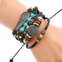 Cowhide Bracelet with PU Leather & Wax Cord & Non Magnetic Hematite & Copper Coated Plastic & Zinc Alloy with 8-9cm*2 extender chain plated Adjustable & fashion jewelry & multilayer mixed colors Length Approx 17 cm Sold By PC