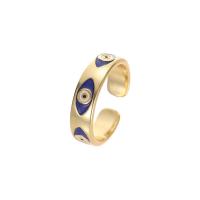 Brass Cuff Finger Ring, gold color plated, Adjustable & Unisex & evil eye pattern & enamel, more colors for choice, Sold By PC