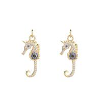 Cubic Zirconia Micro Pave Brass Pendant Seahorse gold color plated & micro pave cubic zirconia Sold By PC