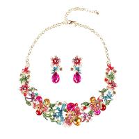 Crystal Jewelry Sets earring & necklace Zinc Alloy with Crystal gold color plated 2 pieces & for woman multi-colored Length Approx 21-50 cm Sold By Set