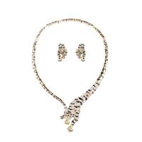 Crystal Jewelry Sets bracelet & earring & necklace Zinc Alloy with Crystal Leopard gold color plated three pieces & for woman Length Approx 21-50 cm Sold By Set