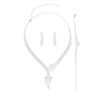 Crystal Jewelry Sets, finger ring & bracelet & earring & necklace, Tibetan Style, with Crystal, platinum color plated, 4 pieces & for woman, white, Length:Approx 51-80 cm, Sold By Set