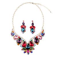 Crystal Jewelry Sets, earring & necklace, Tibetan Style, with Crystal, gold color plated, 2 pieces & for woman, multi-colored, Length:Approx 13.1 Inch, Sold By Set