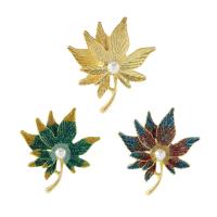 Enamel Brooch, Tibetan Style, with Plastic Pearl, Maple Leaf, gold color plated, Unisex, more colors for choice, nickel, lead & cadmium free, 39x45mm, 10PCs/Lot, Sold By Lot