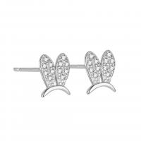 925 Sterling Silver Stud Earrings Rabbit plated for woman & with rhinestone Sold By Pair
