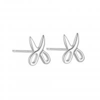 925 Sterling Silver Stud Earrings, Scissors, plated, for woman, more colors for choice, 6.20x7.70mm, Sold By Pair