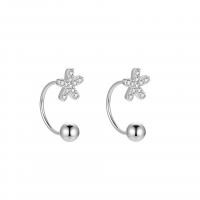925 Sterling Silver Stud Earrings, Flower, plated, for woman & with rhinestone, more colors for choice, 4x14mm, Sold By Pair