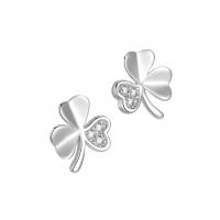 925 Sterling Silver Stud Earrings, Three Leaf Clover, plated, for woman & with rhinestone, more colors for choice, 8.80x10mm, Sold By Pair