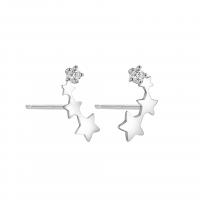 925 Sterling Silver Stud Earrings, Star, plated, for woman & with rhinestone, more colors for choice, 6.50x12.50mm, Sold By Pair